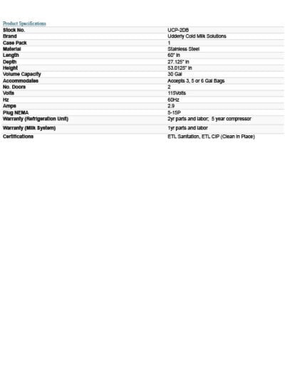Udderly Cold Portable Milk Dispenser Specs