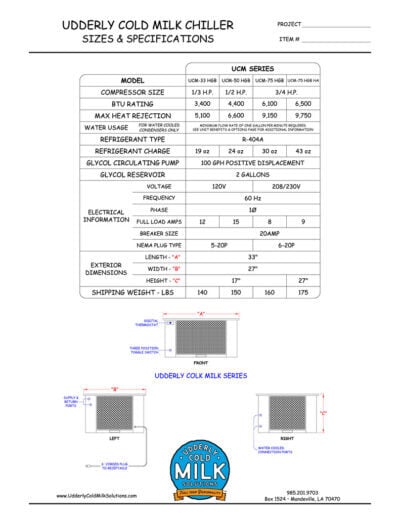 Udderly Cold Milk Chiller Specs