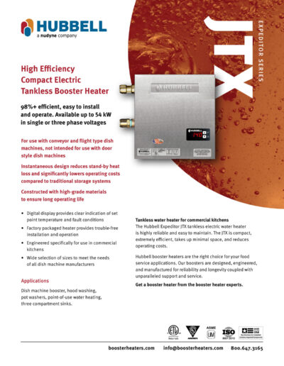 Hubbell Tankless Booster Heater JTX